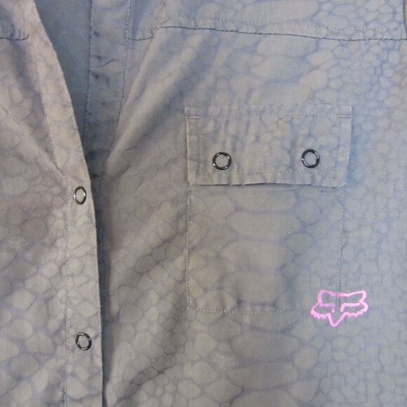 Fox Racing Shirt Gray Animal Print Button Up Blouse Moto Biker Women's Large - Picture 2 of 6